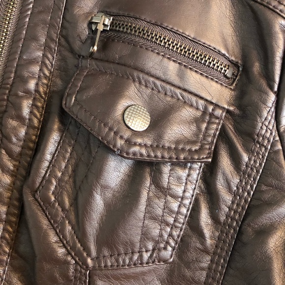 Dark Brown Faux-Leather Bomber Jacket - Picture 4 of 16